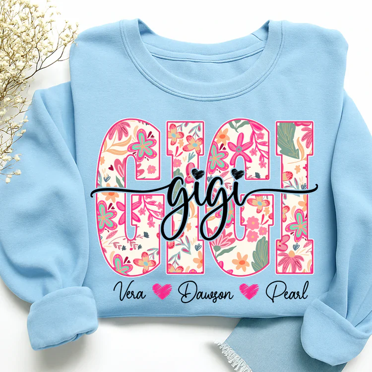 Gigi Cute Floral Graphic Tee - Personalized Sweatshirt - Gift For Mom, Grandma | HN02 - Image 4