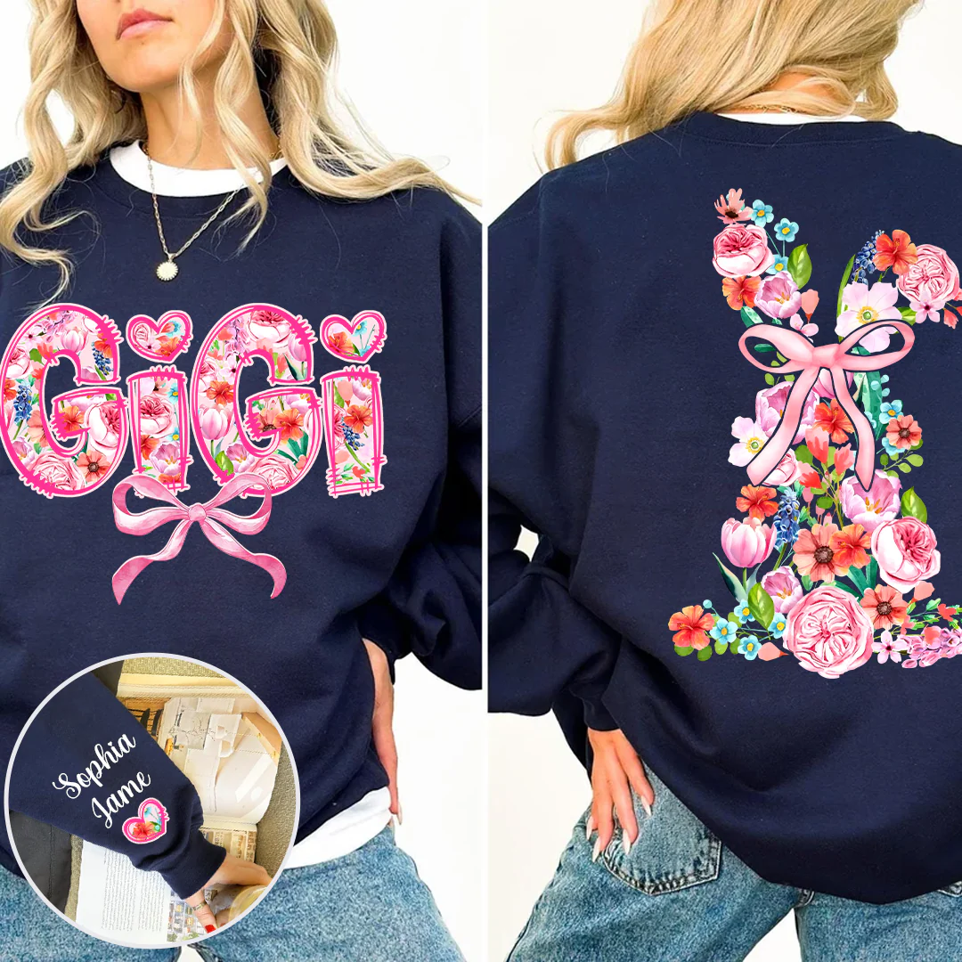 Gigi With Floral And Grandkids' Names - Personalized Sweatshirt With Design On Sleeve - Gift For Mom, Grandma | HN02 - Image 7