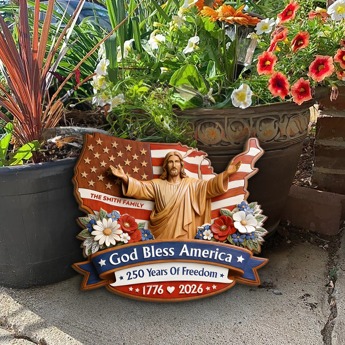 God Bless America - Personalized Wooden Door Sign - 250 Years Of Independence Day Gift For Family BA01 - Image 5