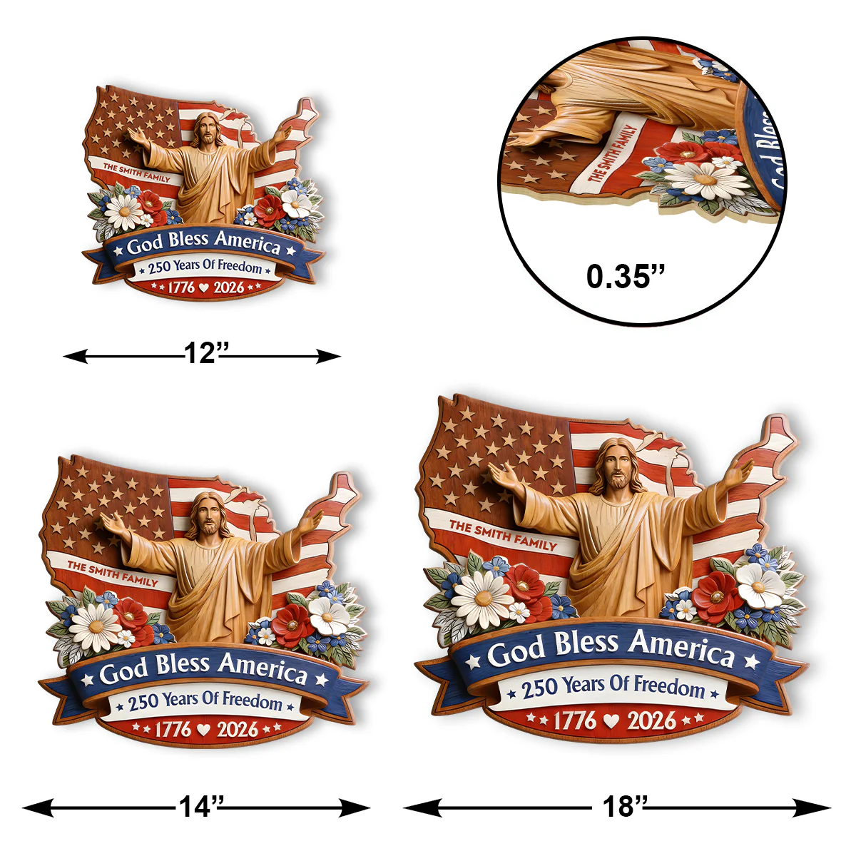 God Bless America - Personalized Wooden Door Sign - 250 Years Of Independence Day Gift For Family BA01 - Image 6