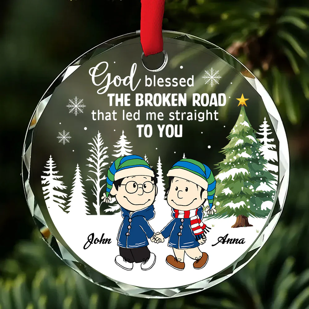 God Blessed The Broken Road Couple - Personalized Circle Glass Ornament - Gift For Couples | CL43 NL122 - Image 2