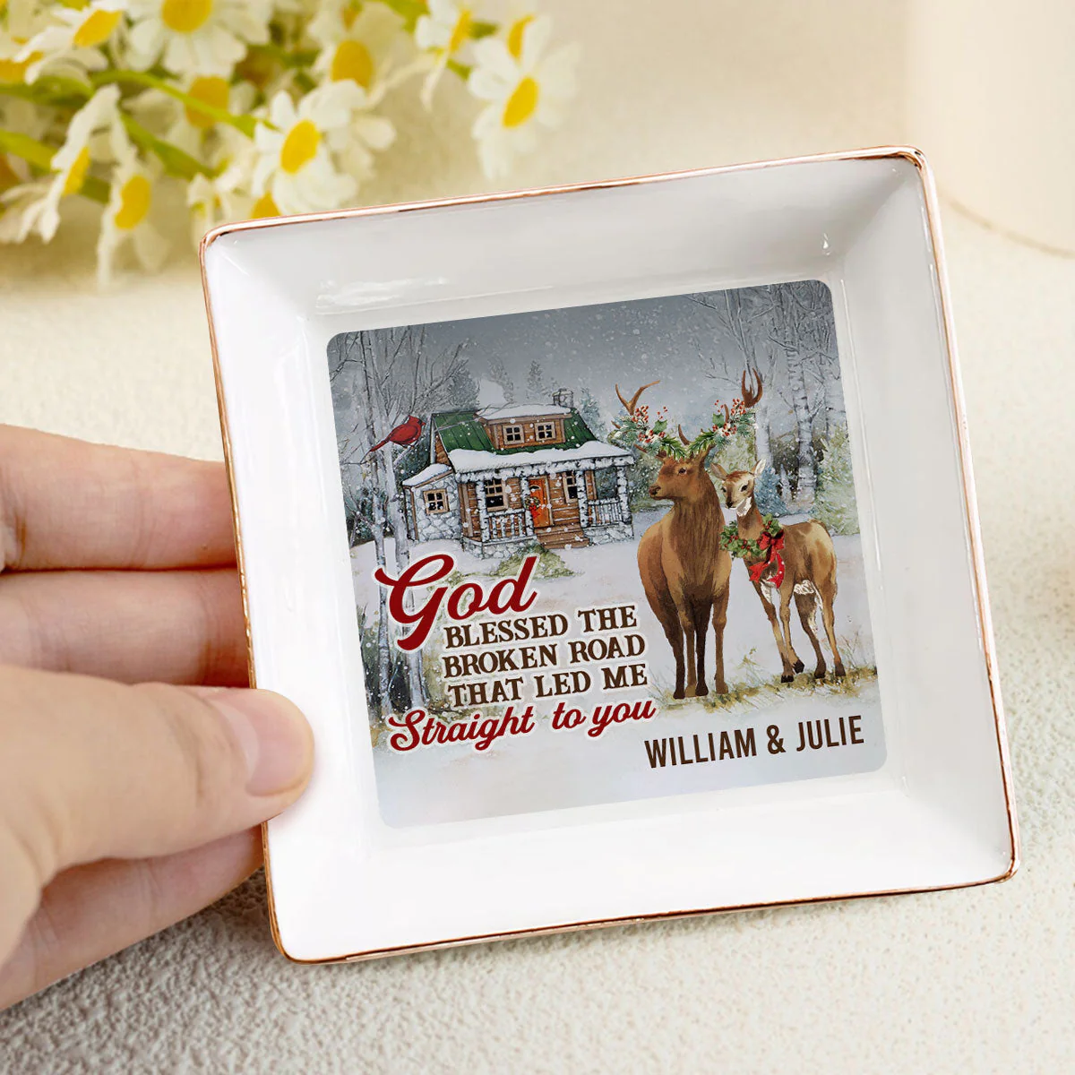 God Blessed The Broken Road That Led Me Straight To You - Personalized Jewelry Dish - Gift For Wife NH96 - Image 3