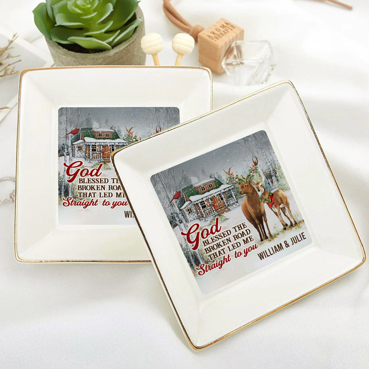 God Blessed The Broken Road That Led Me Straight To You - Personalized Jewelry Dish - Gift For Wife NH96 - Image 5