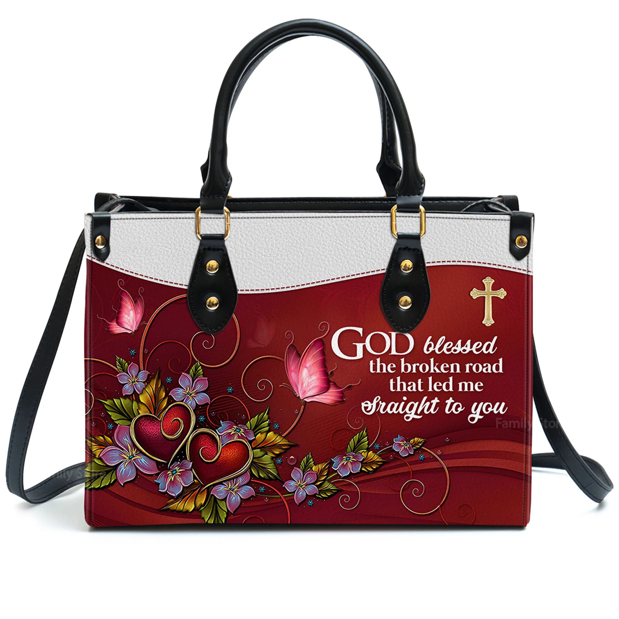 God Blessed The Broken Road That Led Me Straight To You Romantic - Unique Personalized Leather Handbag - AT4080934 - Image 2