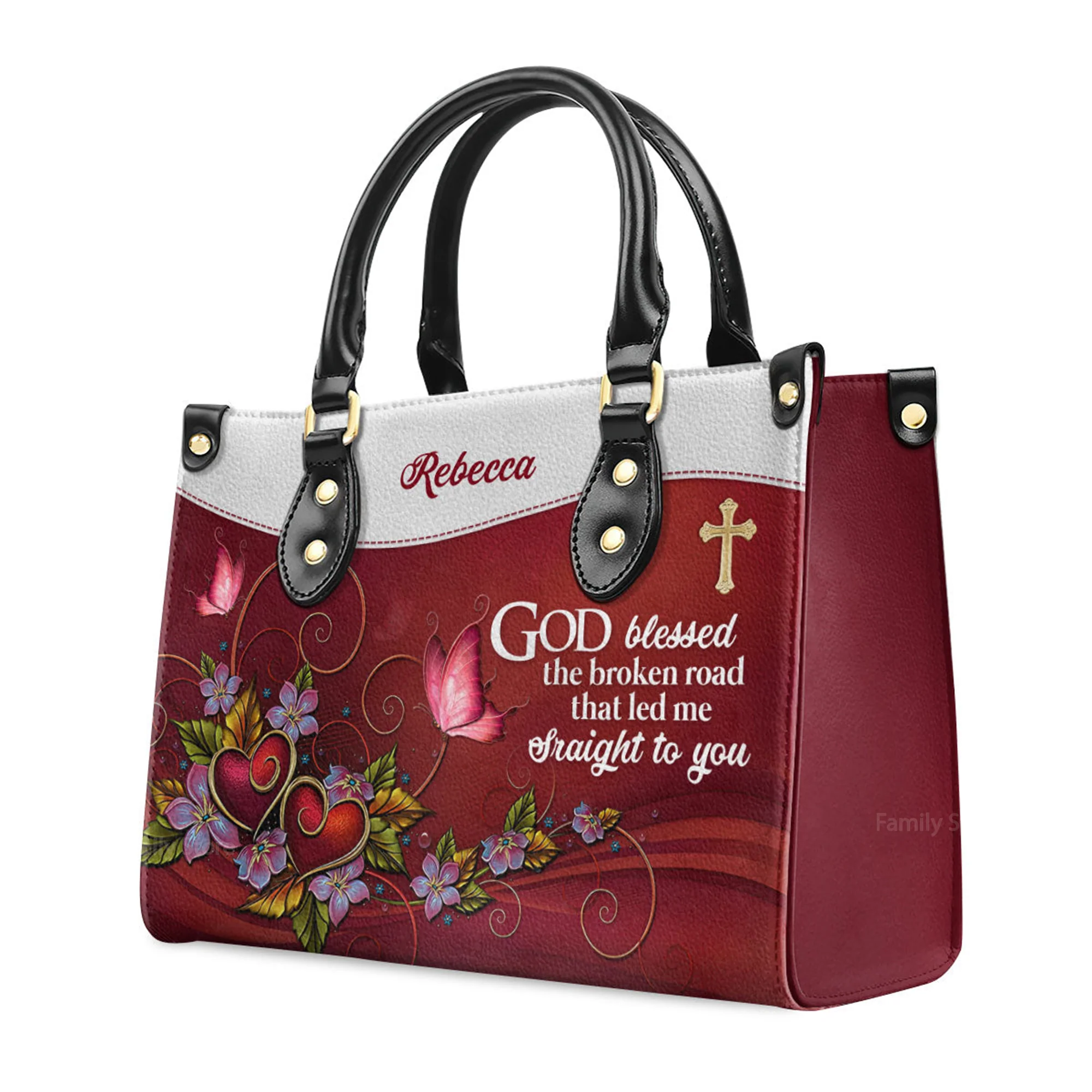God Blessed The Broken Road That Led Me Straight To You Romantic - Unique Personalized Leather Handbag - AT4080934 - Image 3