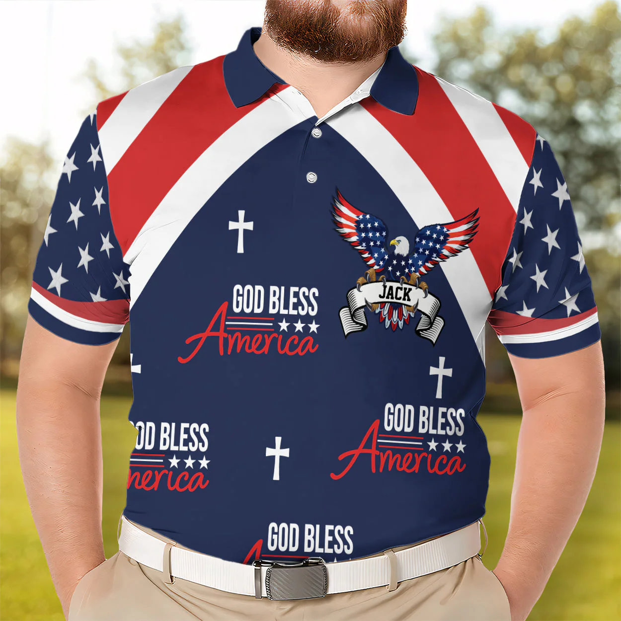 God Blesss American - Personalized Polo Shirt - Gift for Him - Image 3
