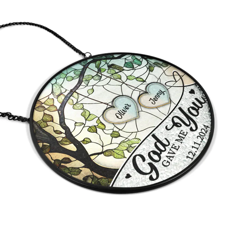 God Gave Me You Couple The Date We Became Mr. & Mrs. - Personalized Stained Glass Window Hanging Suncatcher - Gift For Couples NL122 - Image 2