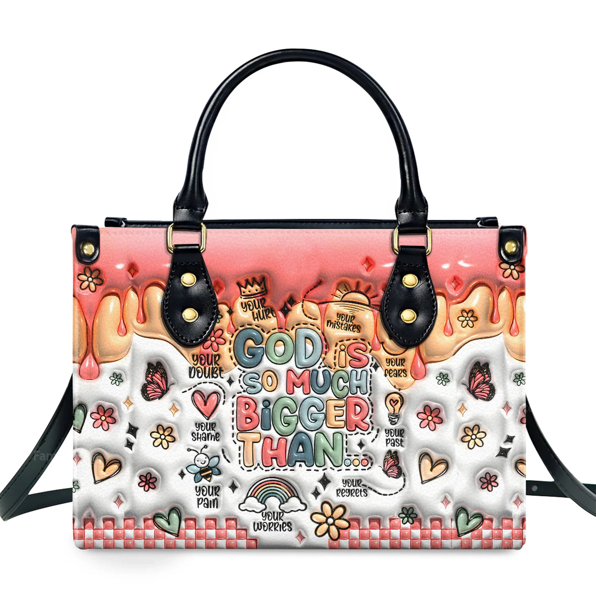God Is Bigger Than - Awesome Personalized Leather Handbag - AT4080746 - Image 2