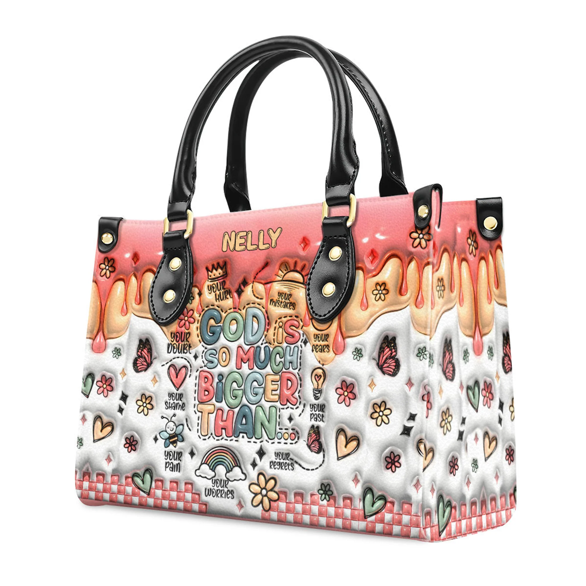 God Is Bigger Than - Awesome Personalized Leather Handbag - AT4080746 - Image 3
