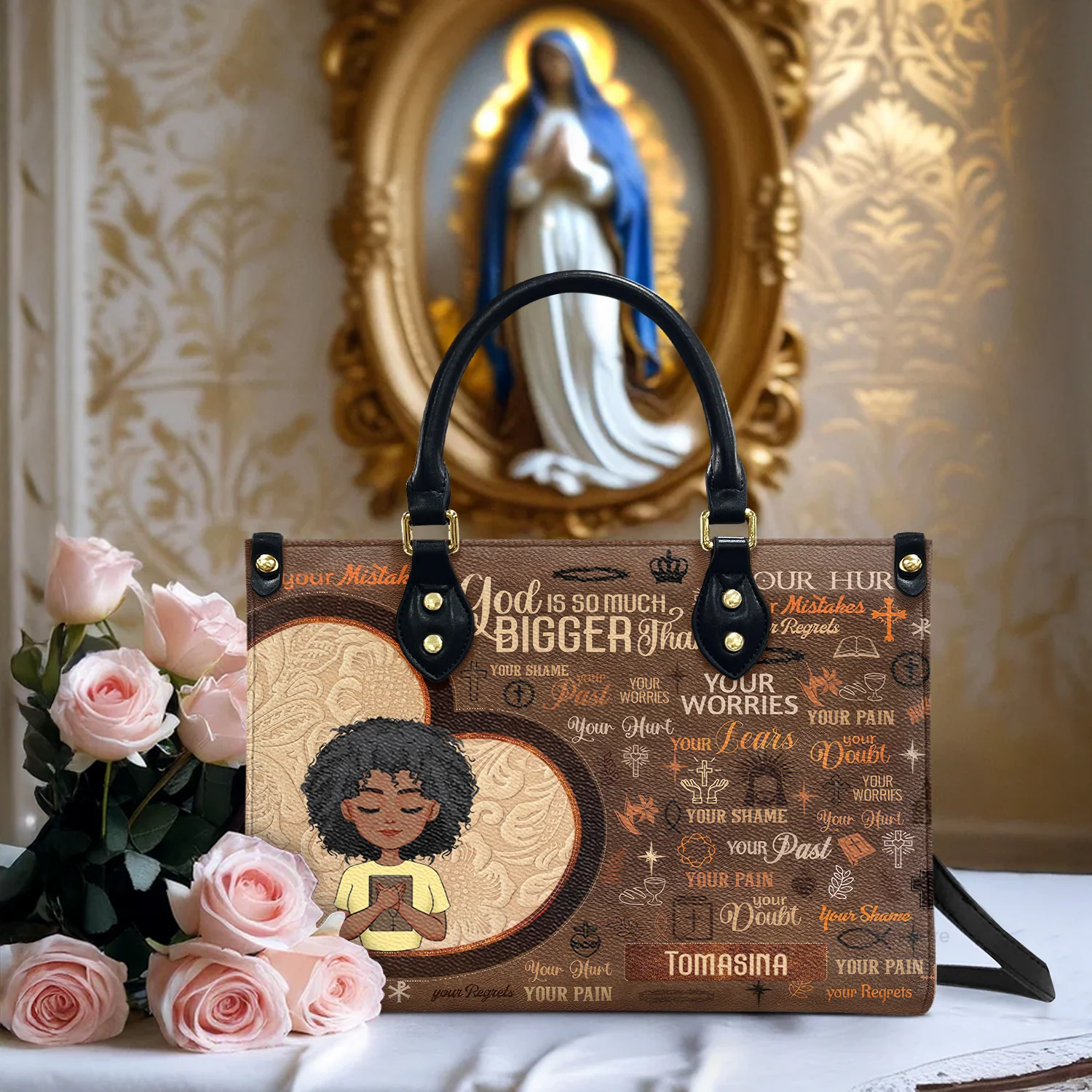 God Is Bigger Than Your Pain Tote - Christian Leather Handbag - Faith Gift for Black Women - Image 2