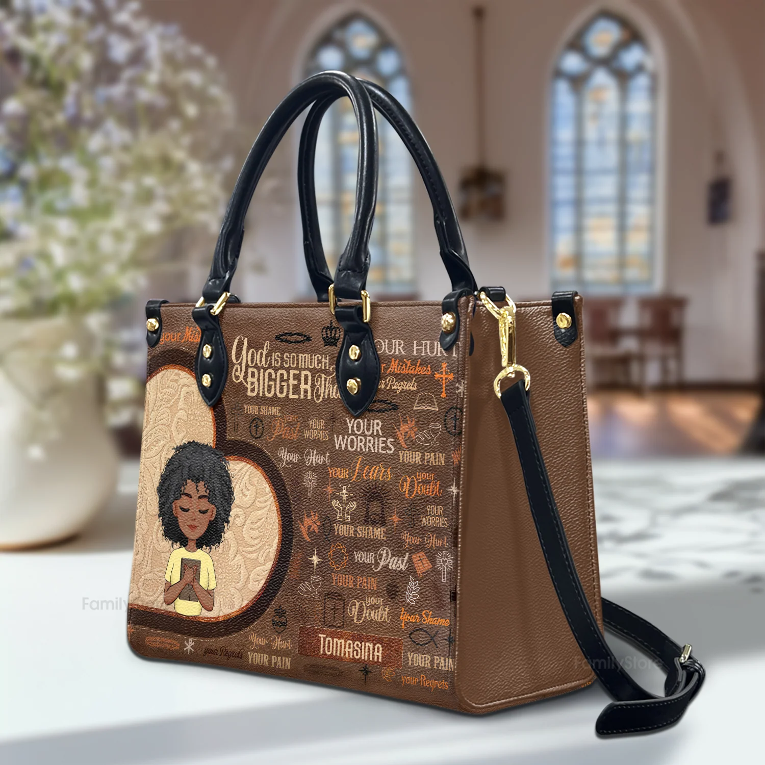 God Is Bigger Than Your Pain Tote - Christian Leather Handbag - Faith Gift for Black Women - Image 4