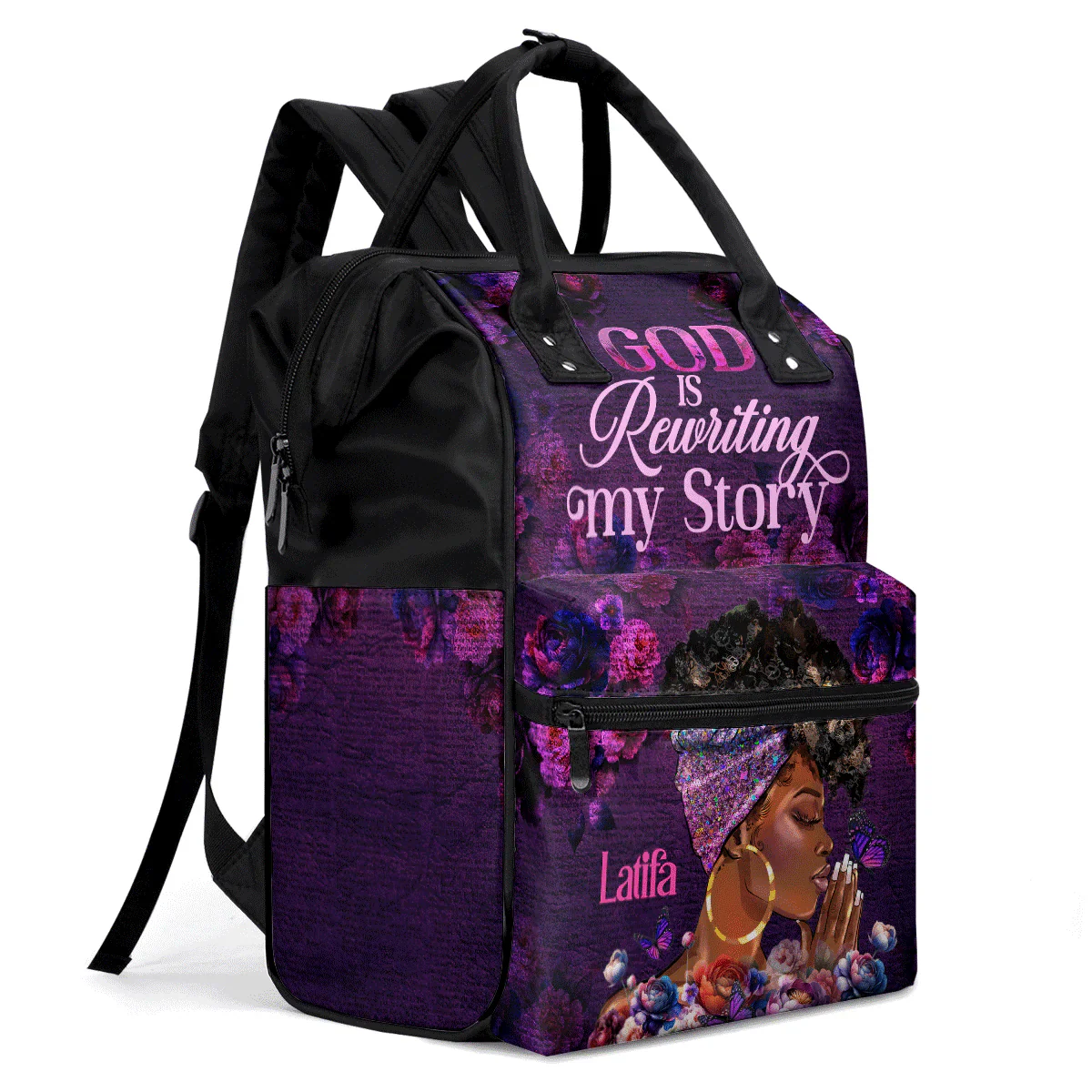 God Is Rewriting My Story - Personalized Christian Duckbilled Backpack - Gift For Black Women - Image 2