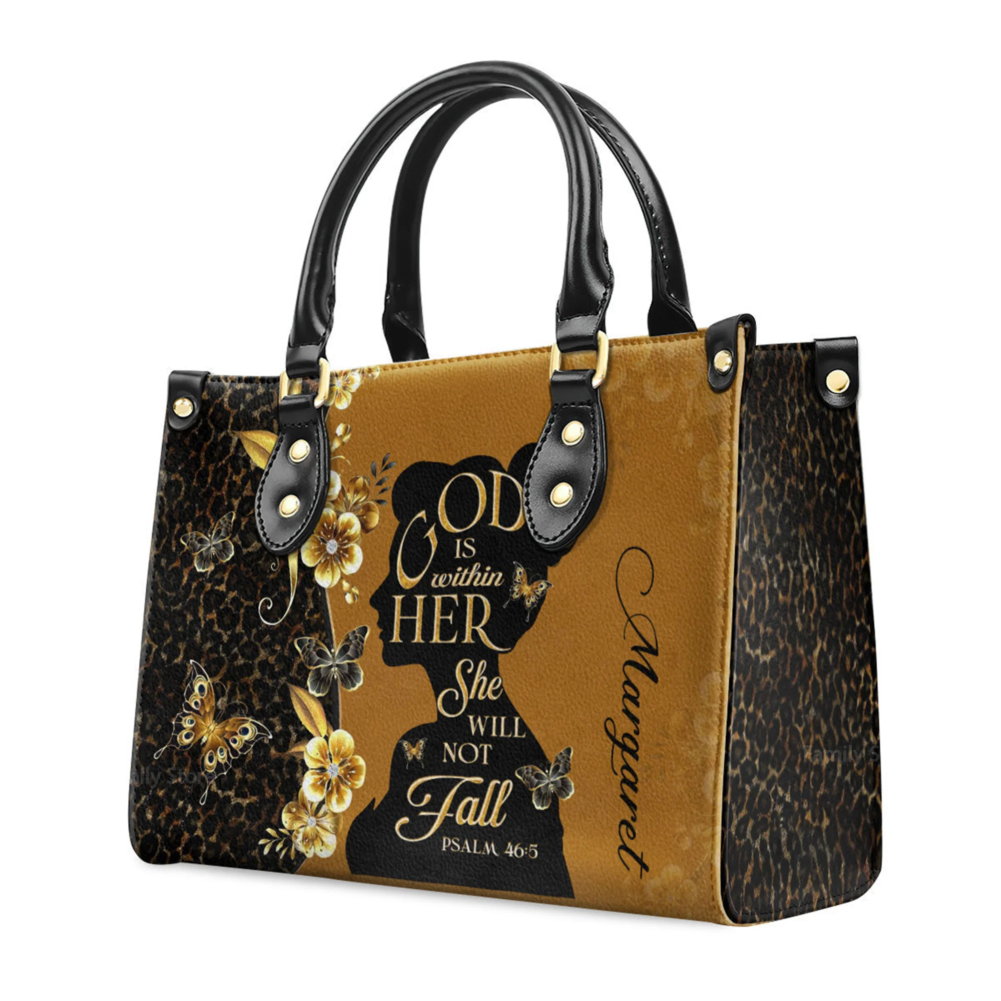 God Is Within Her - Scripture Gifts For Women Of God - Personalized Leather Handbag With Handle - AT4080965 - Image 3