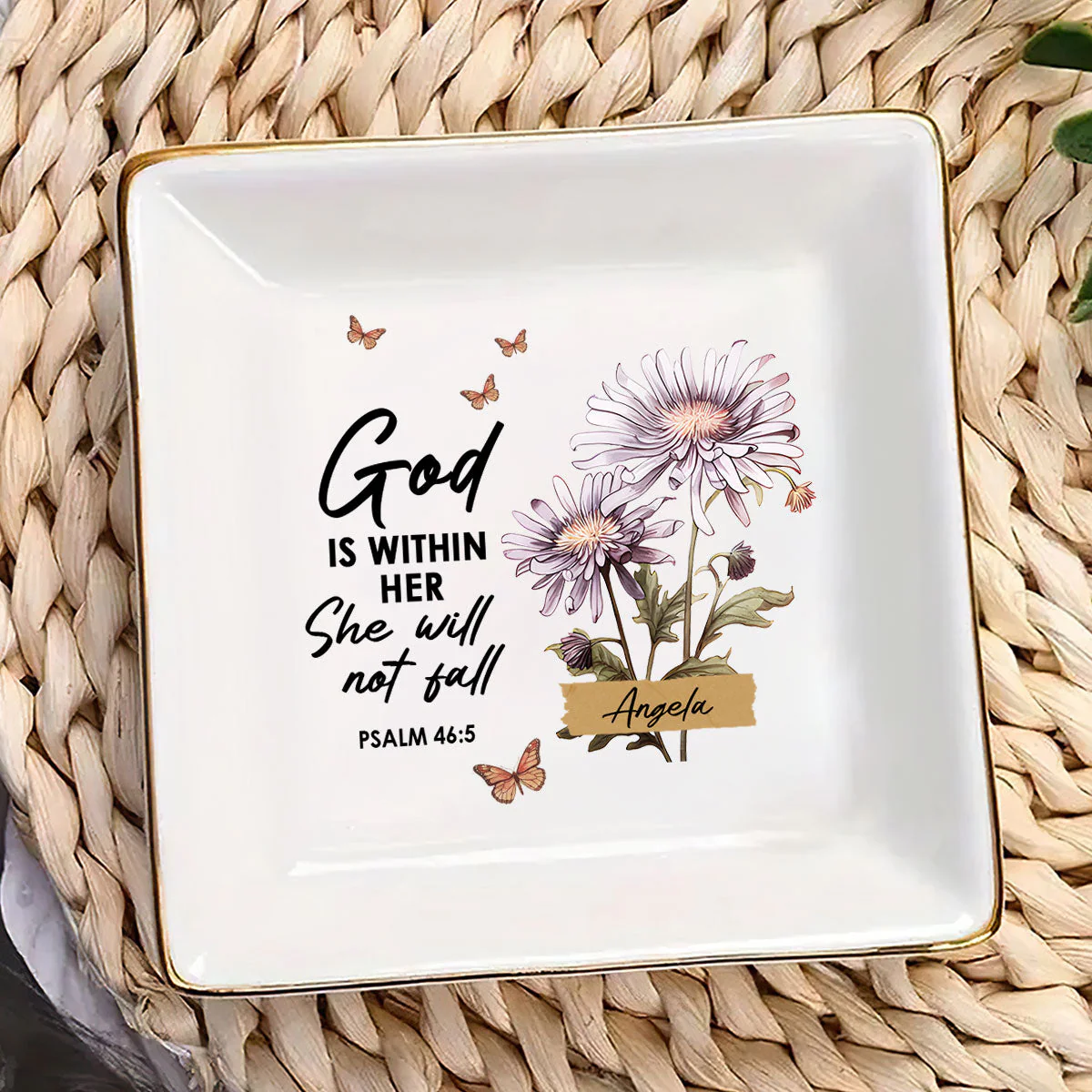 God Is Within Her She Will Not Fall - Personalized Jewelry Dish - Gift For Wife, Anniversary, Engaging, Marriage Gift - NA94 - Image 3