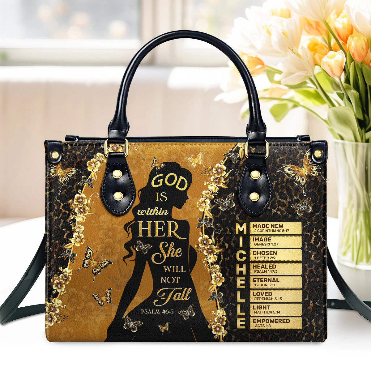 God Is Within Her She Will Not Fall - Personalized Leather Bag TD118