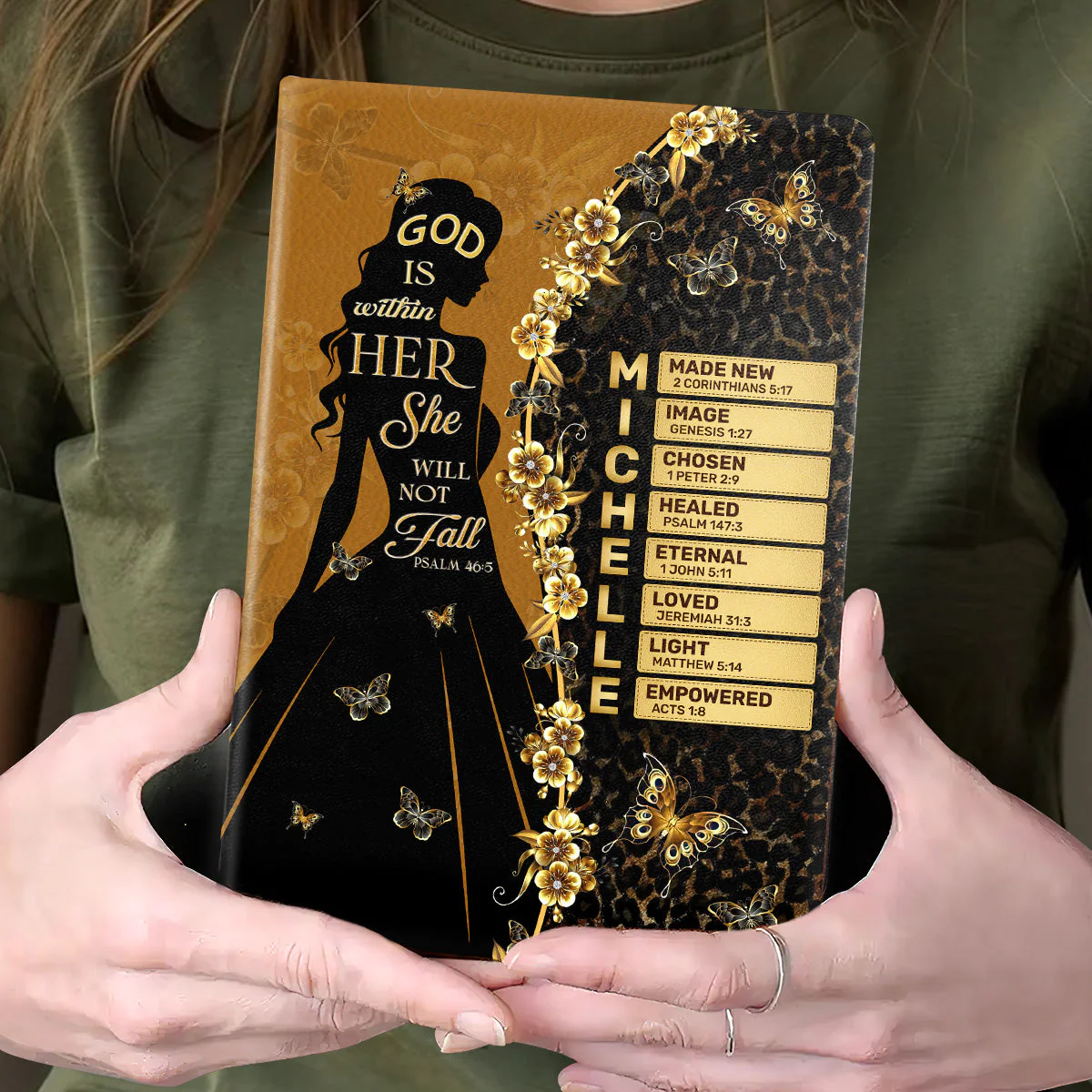 God Is Within Her She Will Not Fall - Personalized Leather Cover Notebook