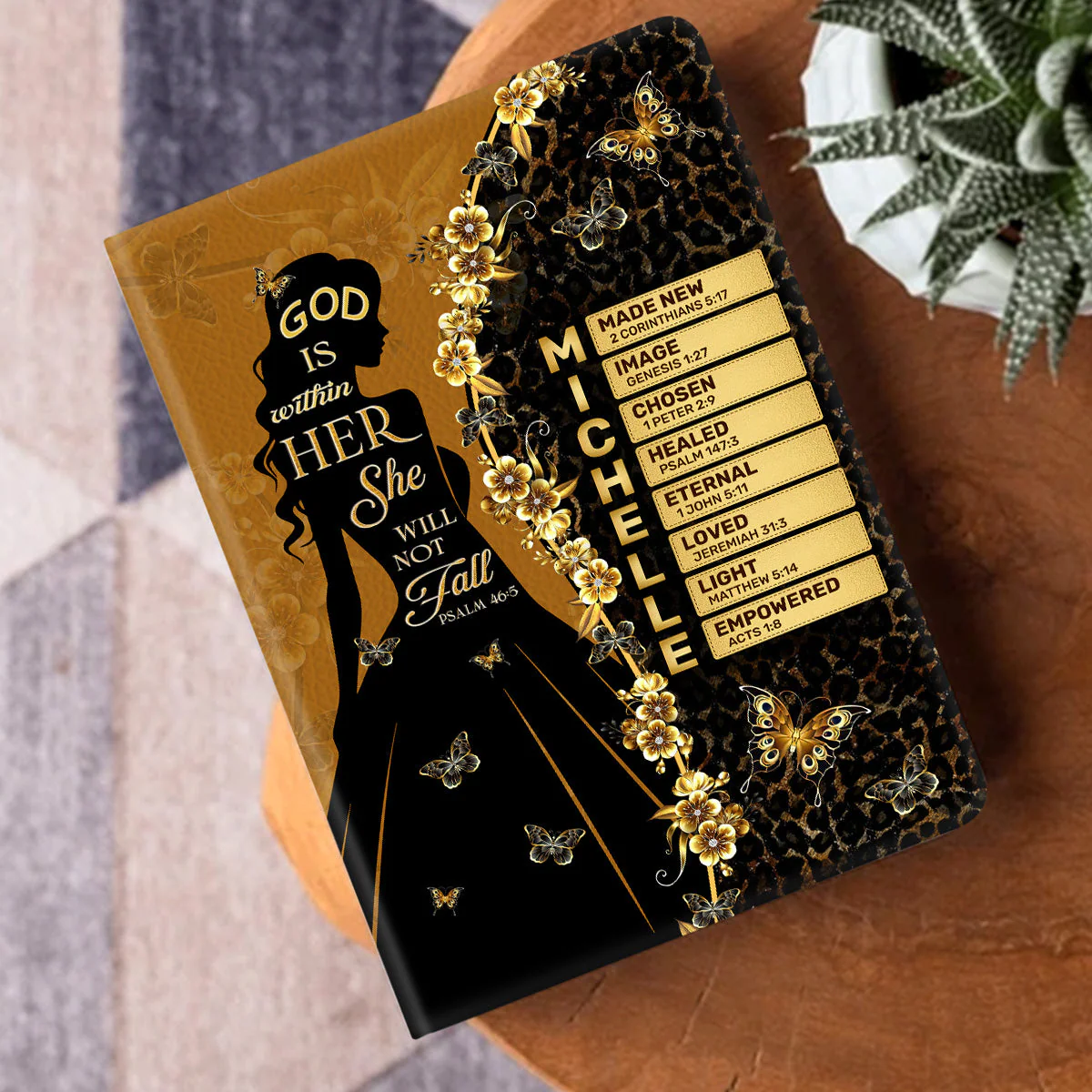 God Is Within Her She Will Not Fall - Personalized Leather Cover Notebook - Image 3