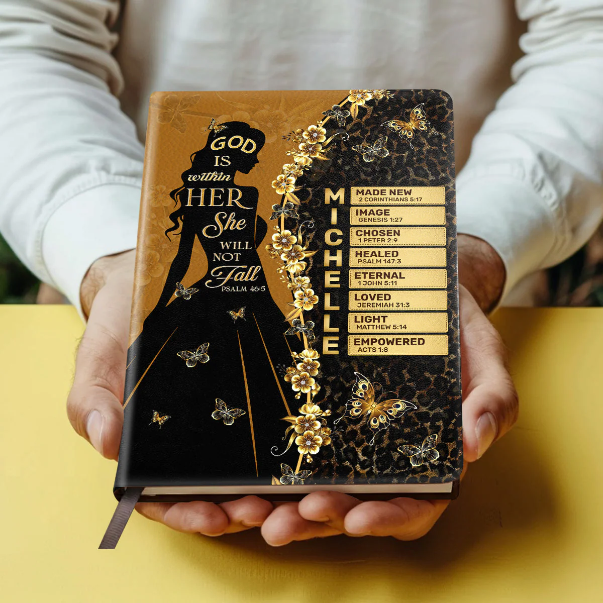 God Is Within Her She Will Not Fall - Personalized Leather Cover Notebook - Image 4