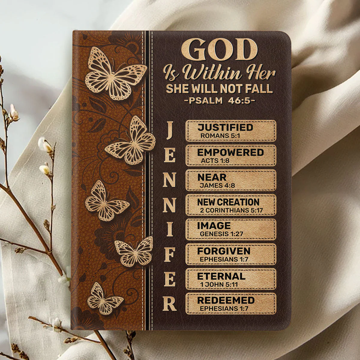 God Is Within Her She Will Not Fall - Personalized Leather Cover Notebook - Image 2