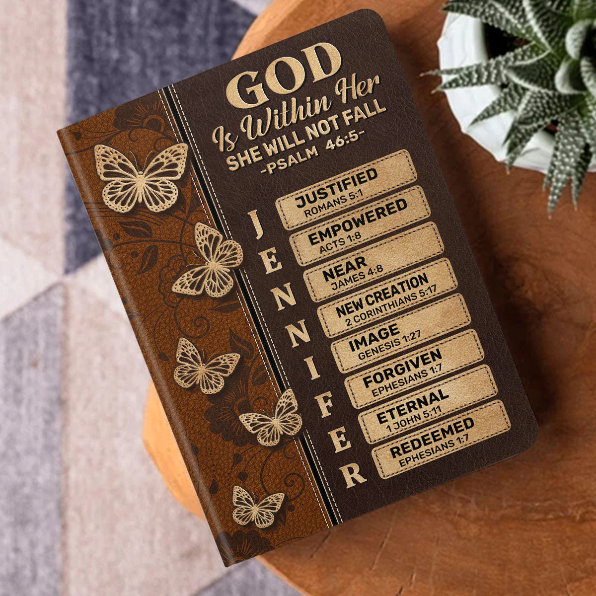 God Is Within Her She Will Not Fall - Personalized Leather Cover Notebook - Image 3