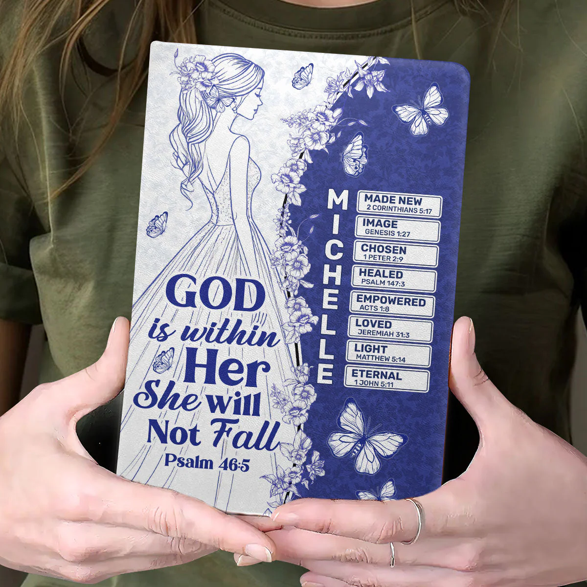God Is Within Her She Will Not Fall - Personalized Leather Cover Notebook TD118