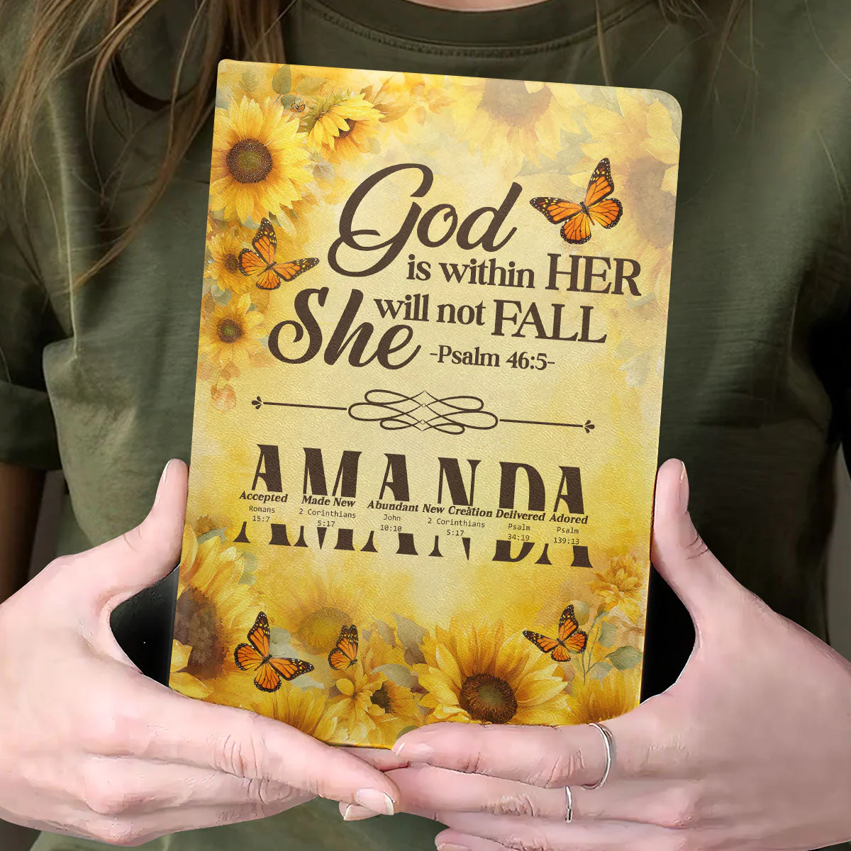 God Is Within Her She Will Not Fall - Personalized Leather Cover Notebook TD118