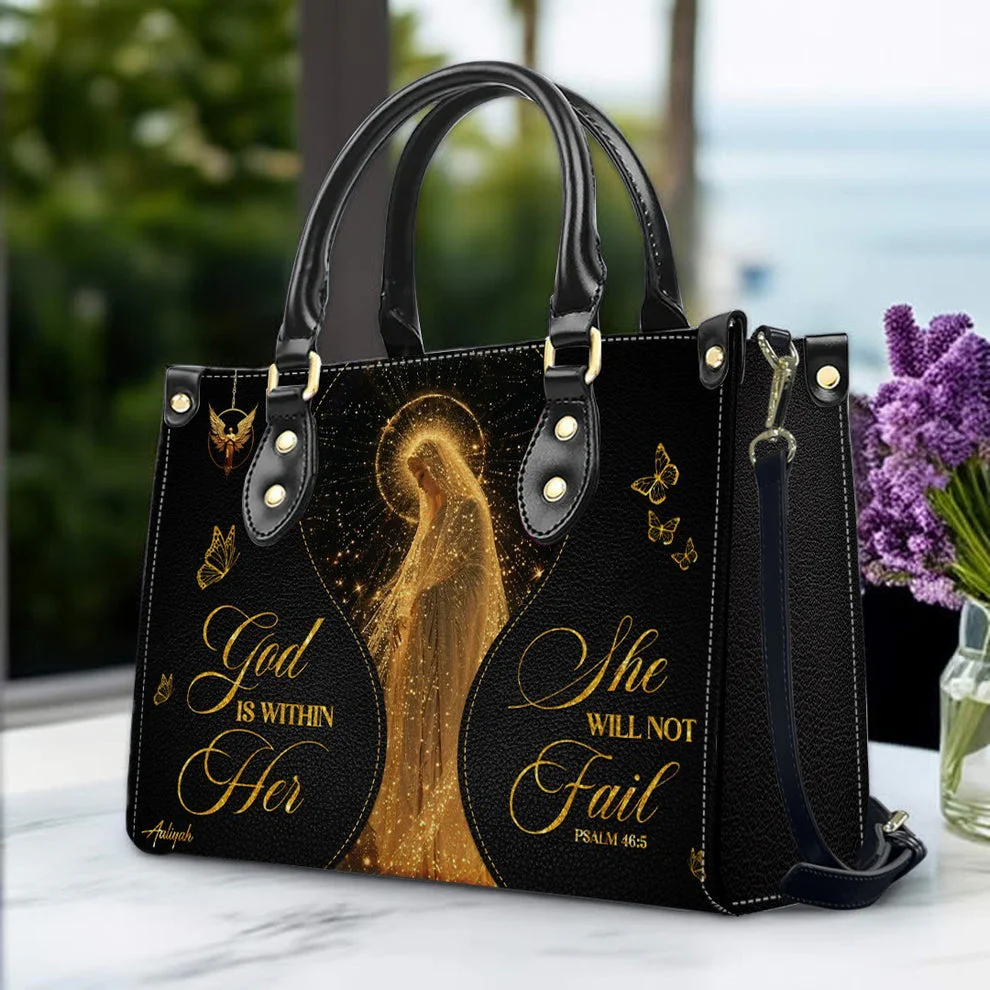 God Is Within Her She Will Not Fall - Personalized Leather Handbag - Gift For Her HL128 - Image 2