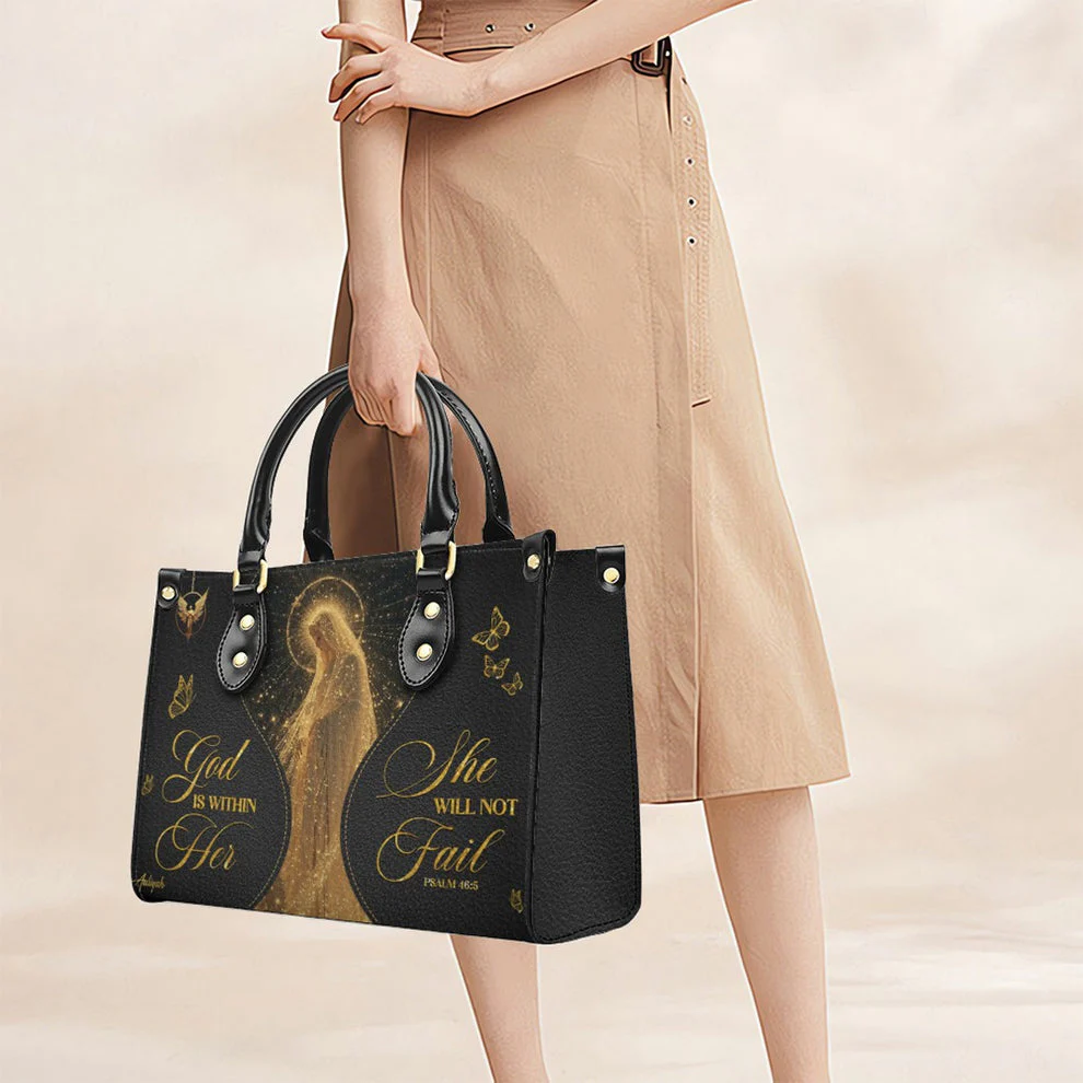 God Is Within Her She Will Not Fall - Personalized Leather Handbag - Gift For Her HL128 - Image 3