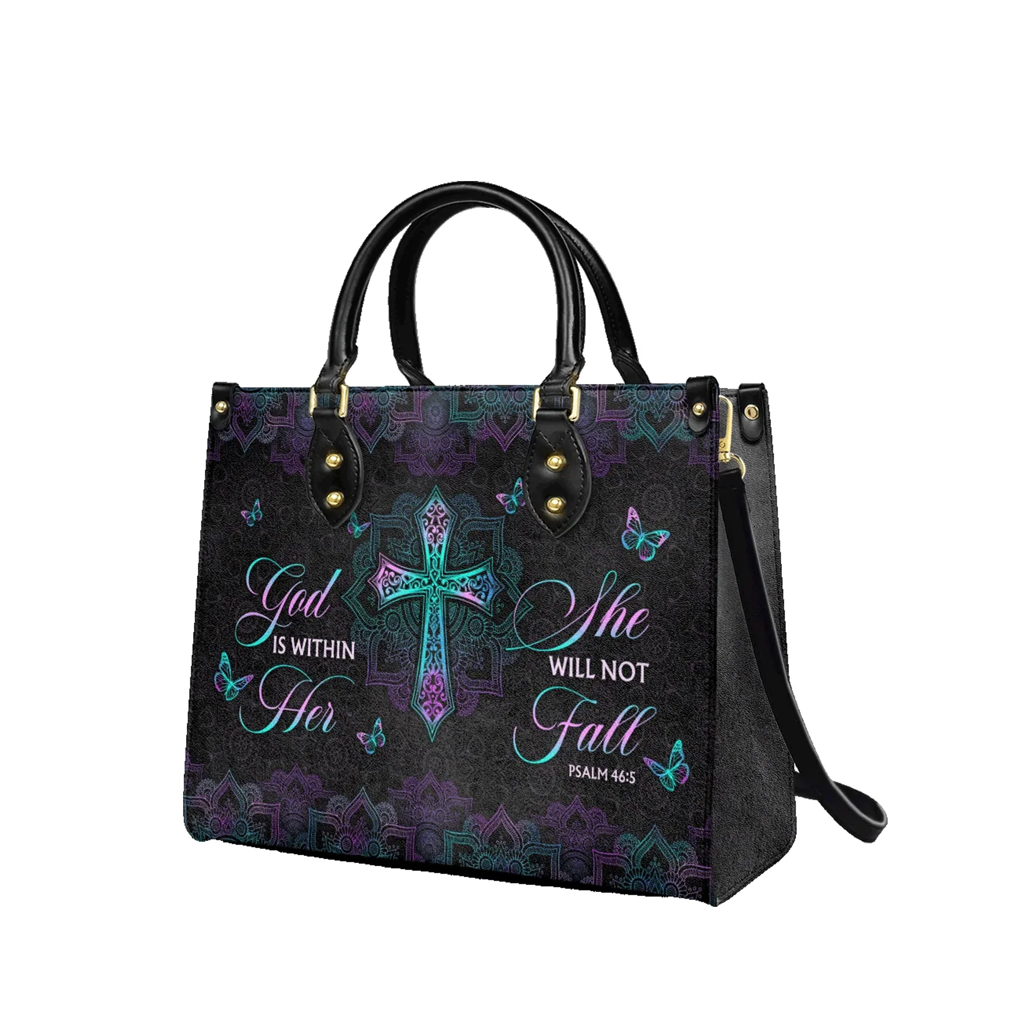 God Is Within Her She Will Not Fall Psalm 46:5 Faith - Christian Leather Handbag - Image 3