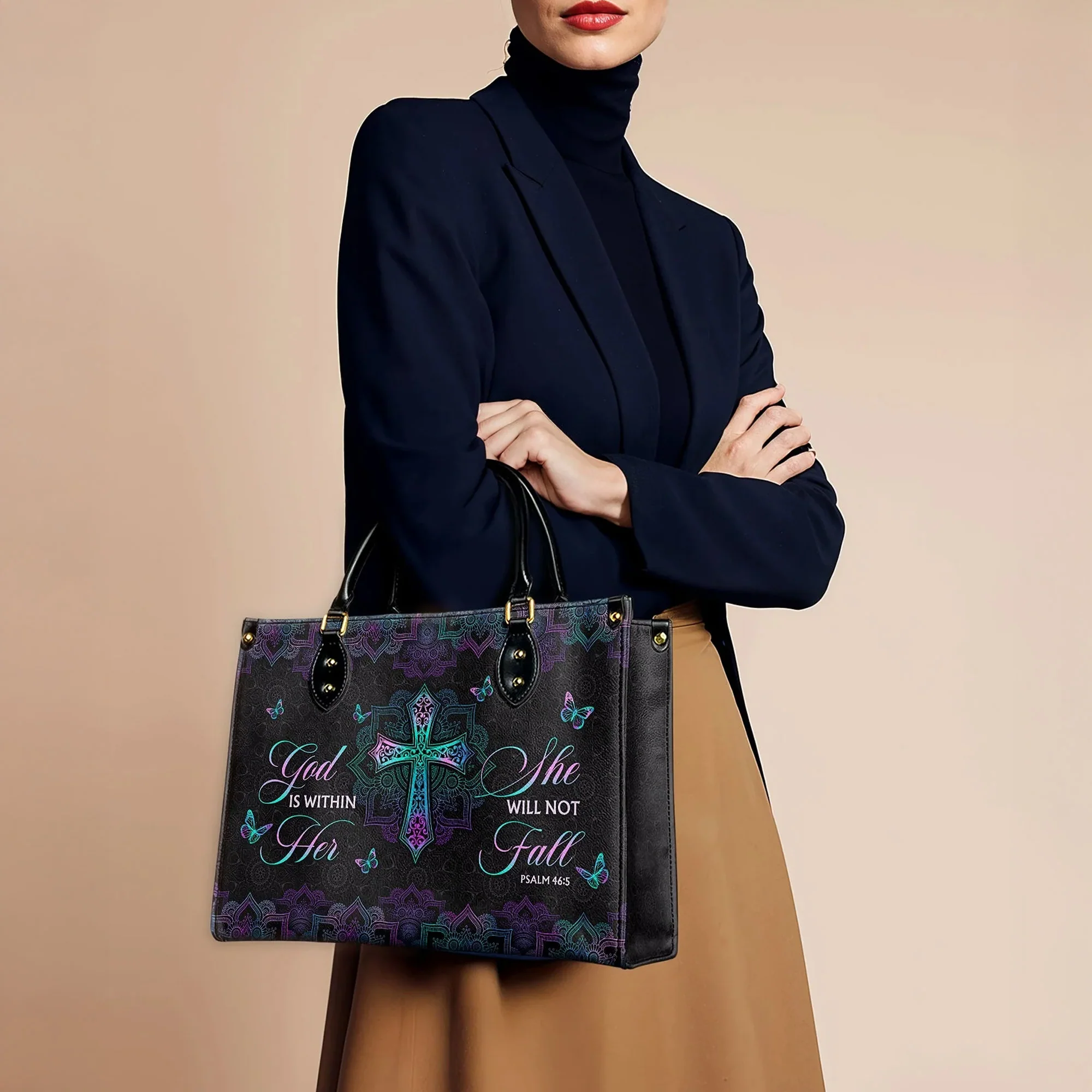 God Is Within Her She Will Not Fall Psalm 46:5 Faith - Christian Leather Handbag - Image 4