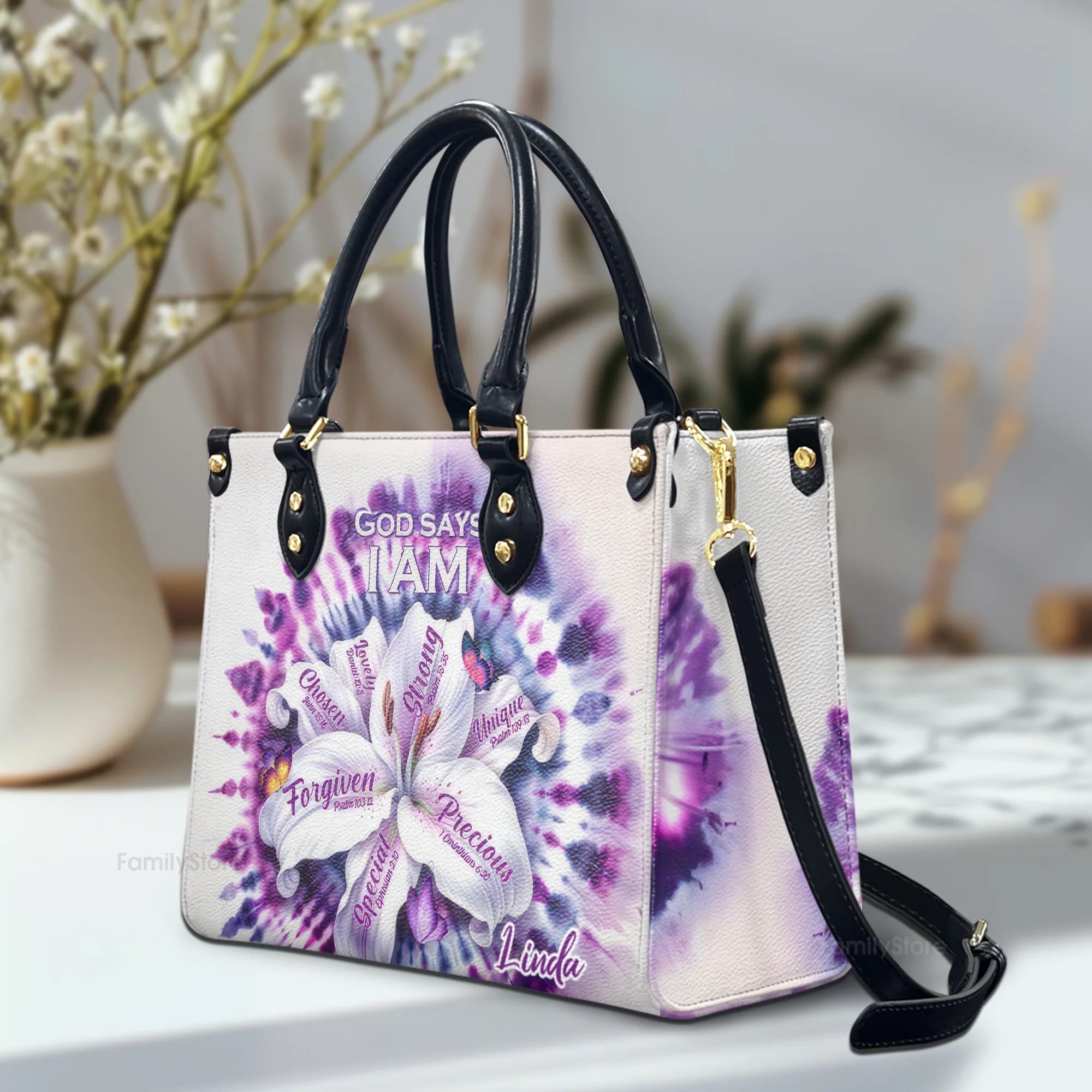 God Says I Am - Awesome Personalized Leather Handbag - AT4080968 - Image 2