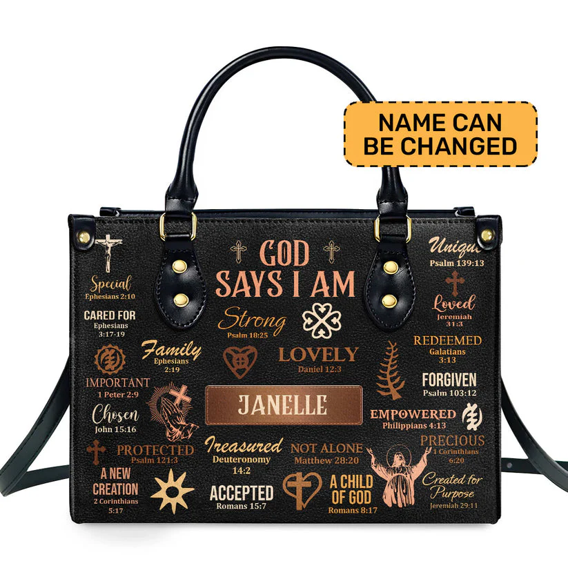 God Says I Am Bible Verses - Religious Personalized Leather Bag - Christian Gift For Black Women HD95