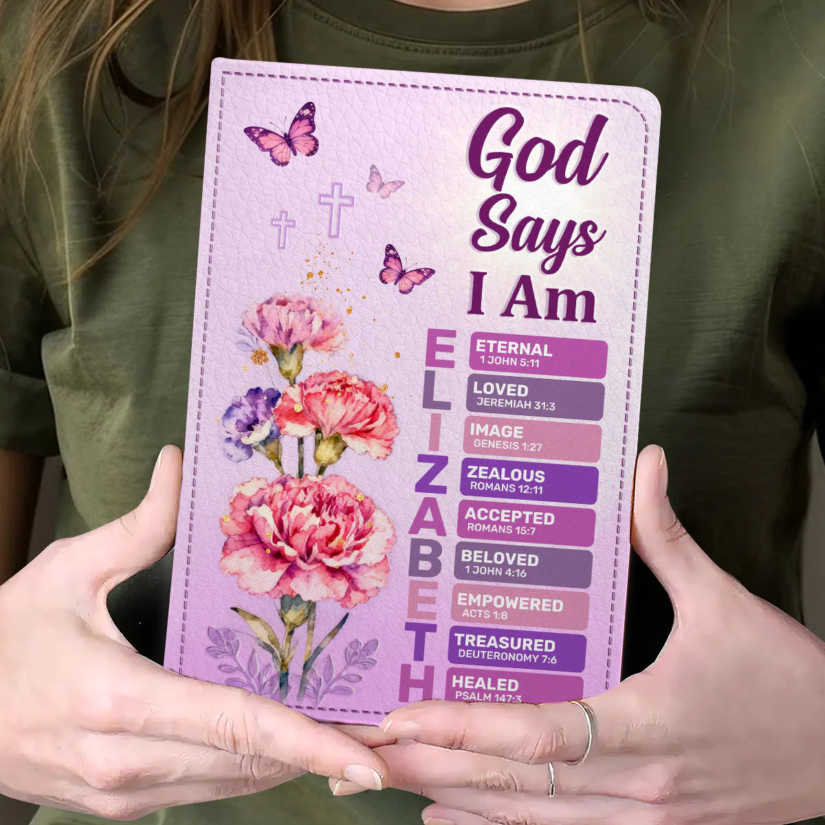 God Says I Am Birth Month Flower - Personalized Leather Cover Notebook HL128