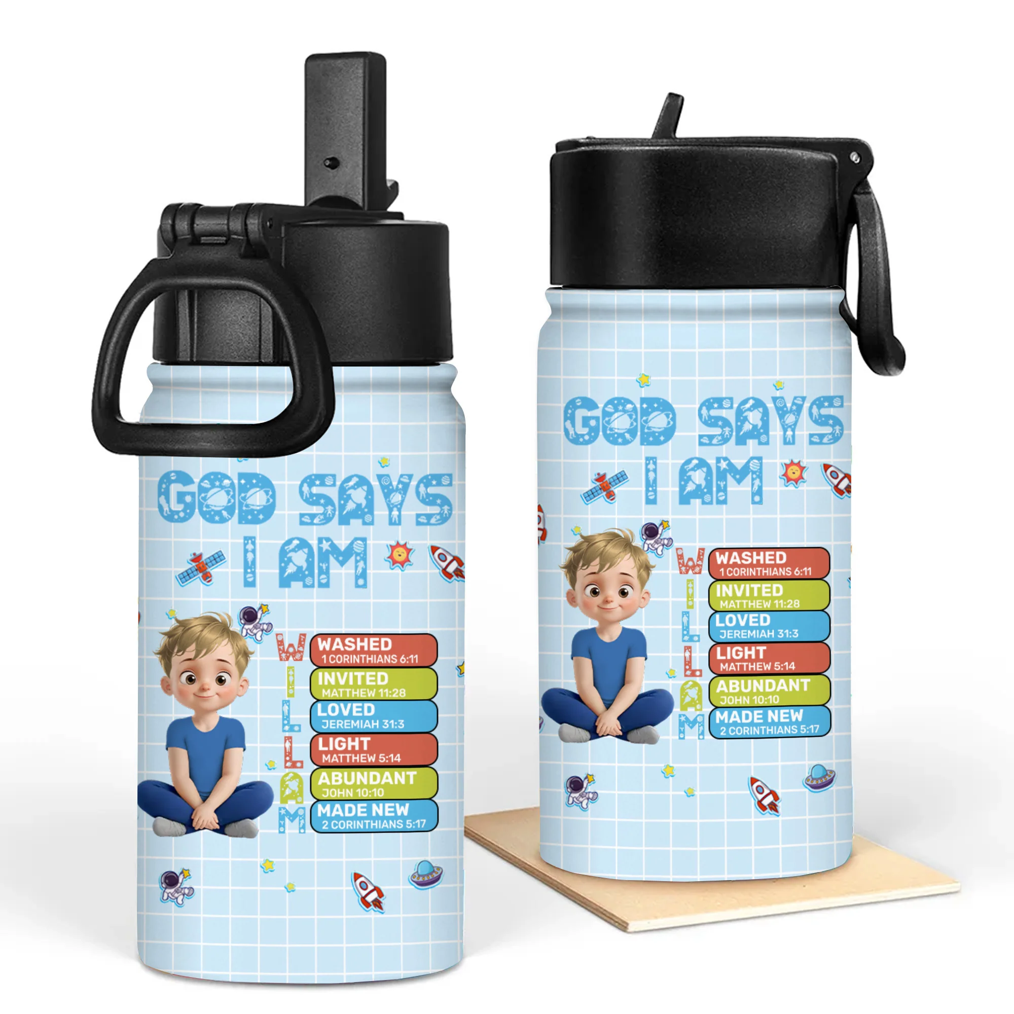 God Says I Am Custom Name - Personalized Kid Water Bottle - First Day Of School Gift For Kids | GR25 TD118