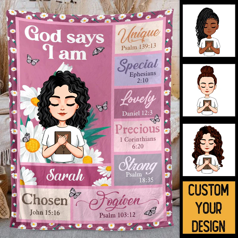God Says I Am Daisy (Chibi) - Personalized Blanket - Gift For Her | CLGOD05 HL128