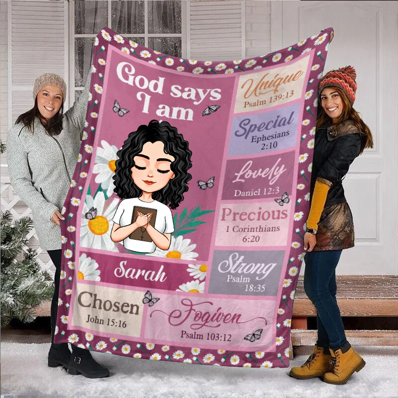 God Says I Am Daisy (Chibi) - Personalized Blanket - Gift For Her | CLGOD05 HL128 - Image 3