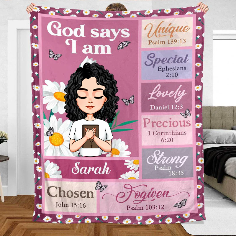 God Says I Am Daisy (Chibi) - Personalized Blanket - Gift For Her | CLGOD05 HL128 - Image 5