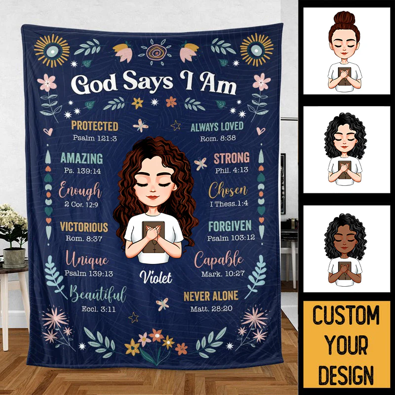 God Says I Am Floral - Personalized Blanket - Gift For Her | CLGOD05 HL128 - Image 2