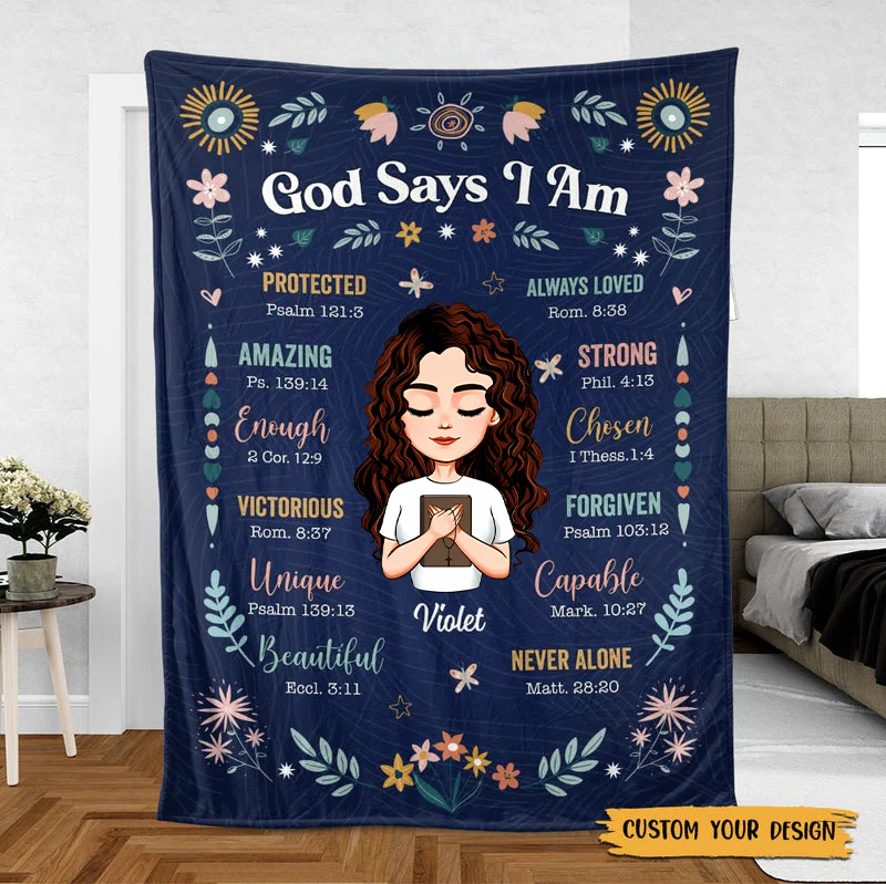 God Says I Am Floral - Personalized Blanket - Gift For Her | CLGOD05 HL128 - Image 5