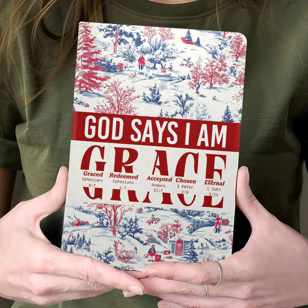 God Says I Am Graced - Personalized Leather Cover Notebook | TD118