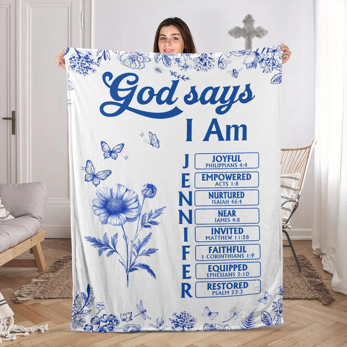 God Says I Am Joyful - Personalized Blanket TD118
