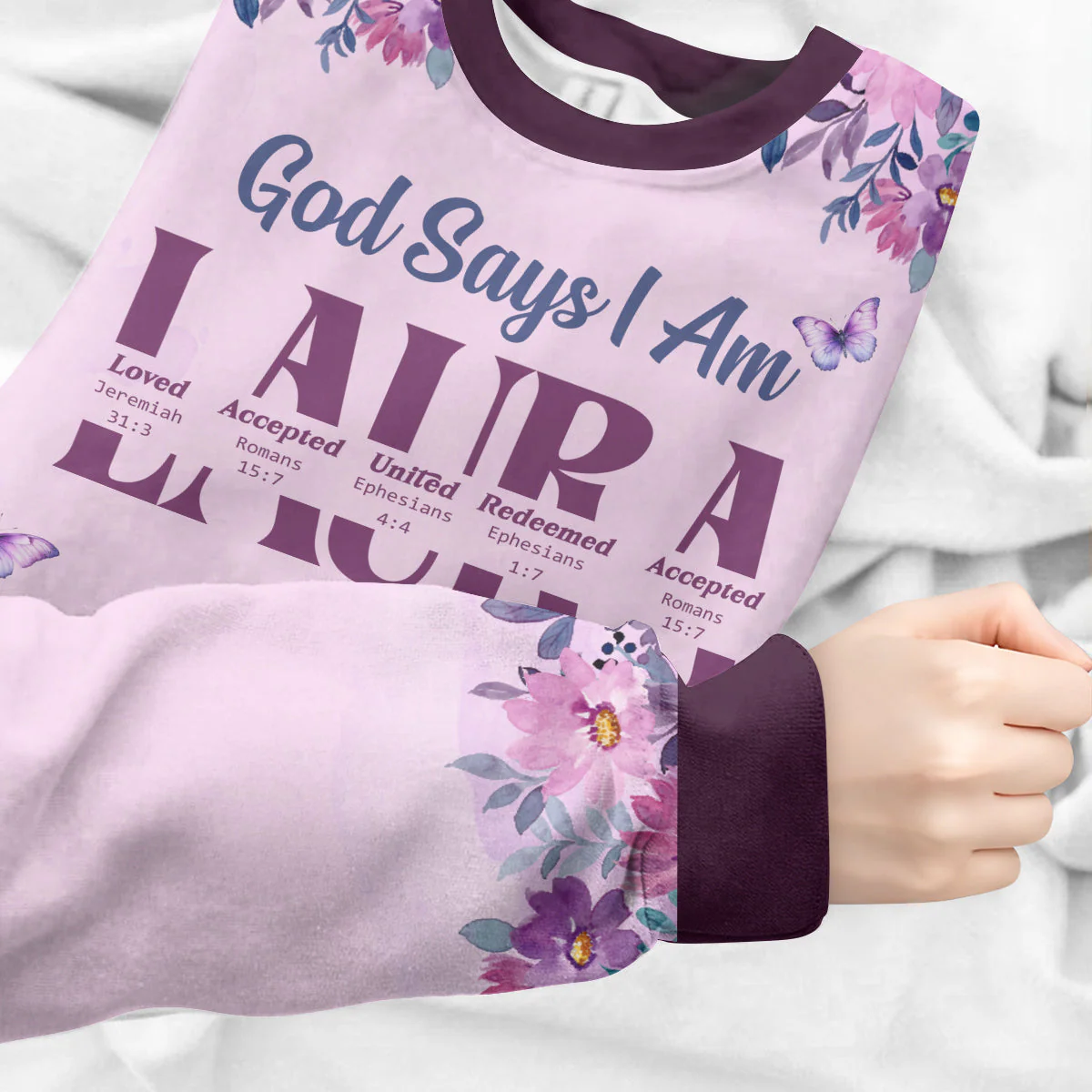 God Says I Am Loved - Personalized AOP Sweatshirt TD118 - Image 2