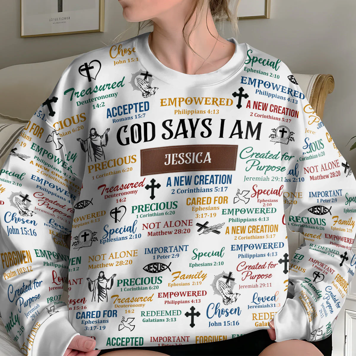 God Says I Am - Personalized AOP Sweatshirt TD118 - Image 3