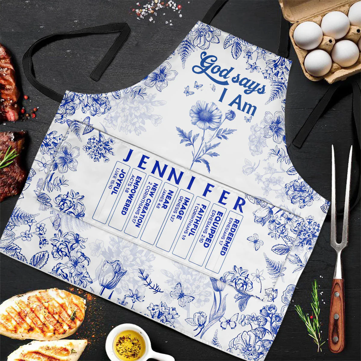God Says I Am - Personalized Apron With Pocket - Christant Gift for Grandma - Image 2