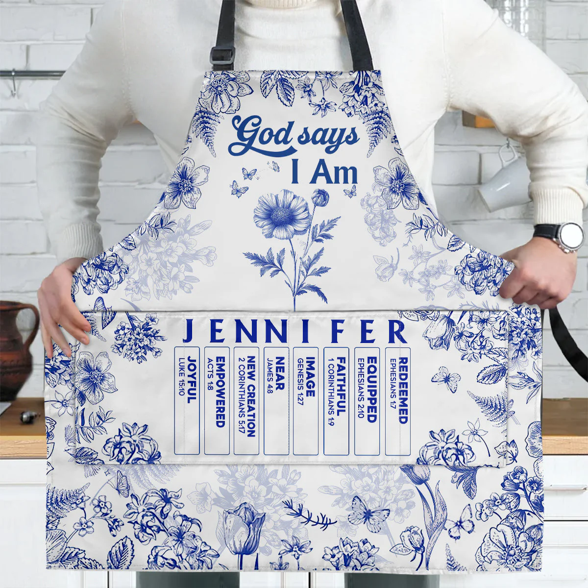 God Says I Am - Personalized Apron With Pocket - Christant Gift for Grandma - Image 4