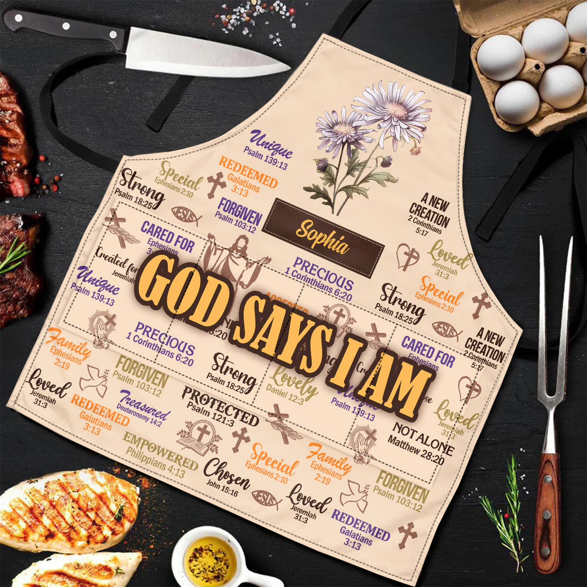 God Says I Am - Personalized Apron With Pocket - Christant Gift for Grandma