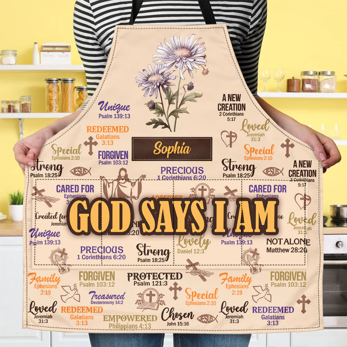 God Says I Am - Personalized Apron With Pocket - Christant Gift for Grandma - Image 2
