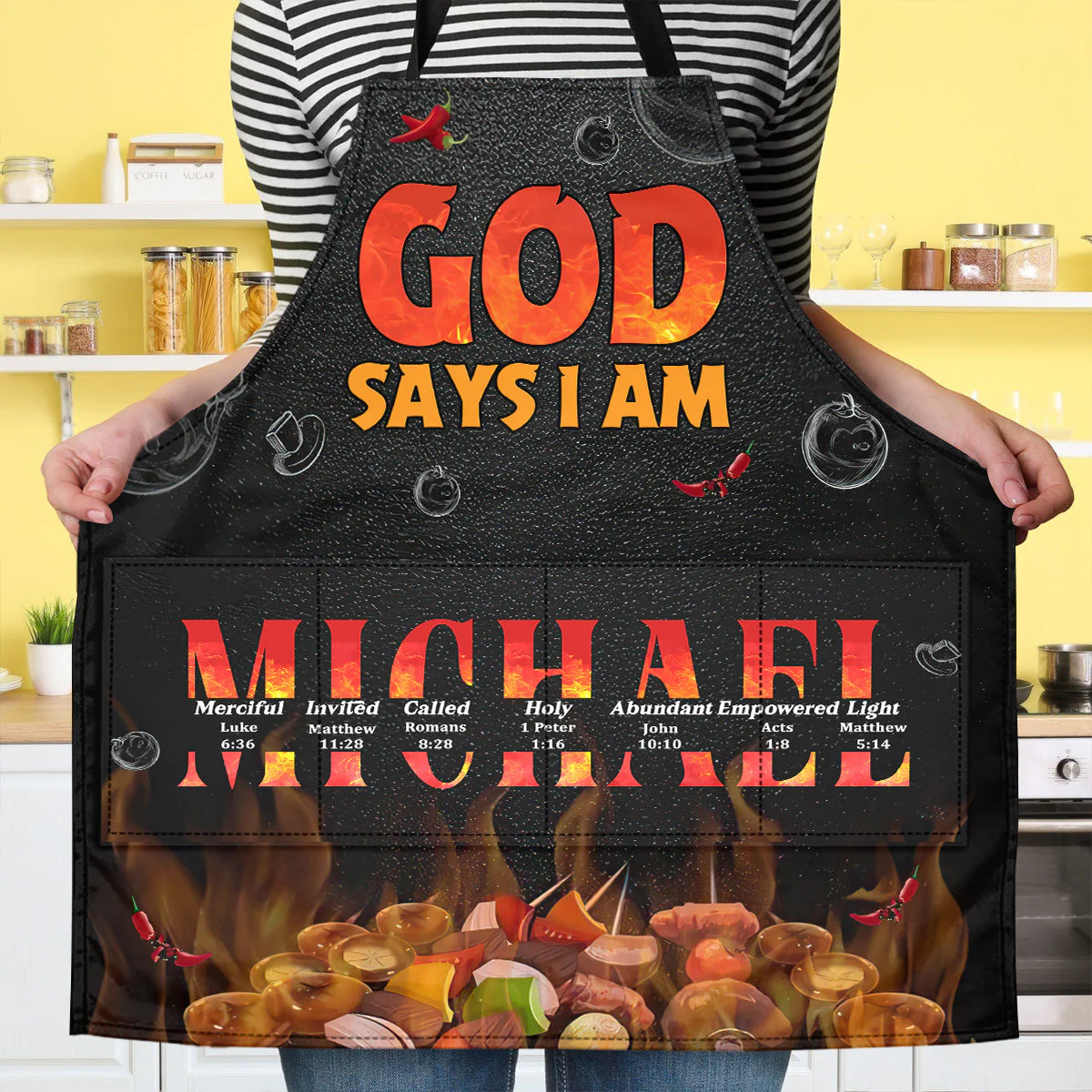 God Says I Am - Personalized Apron With Pocket - Christant Gift for Grandma - Image 3