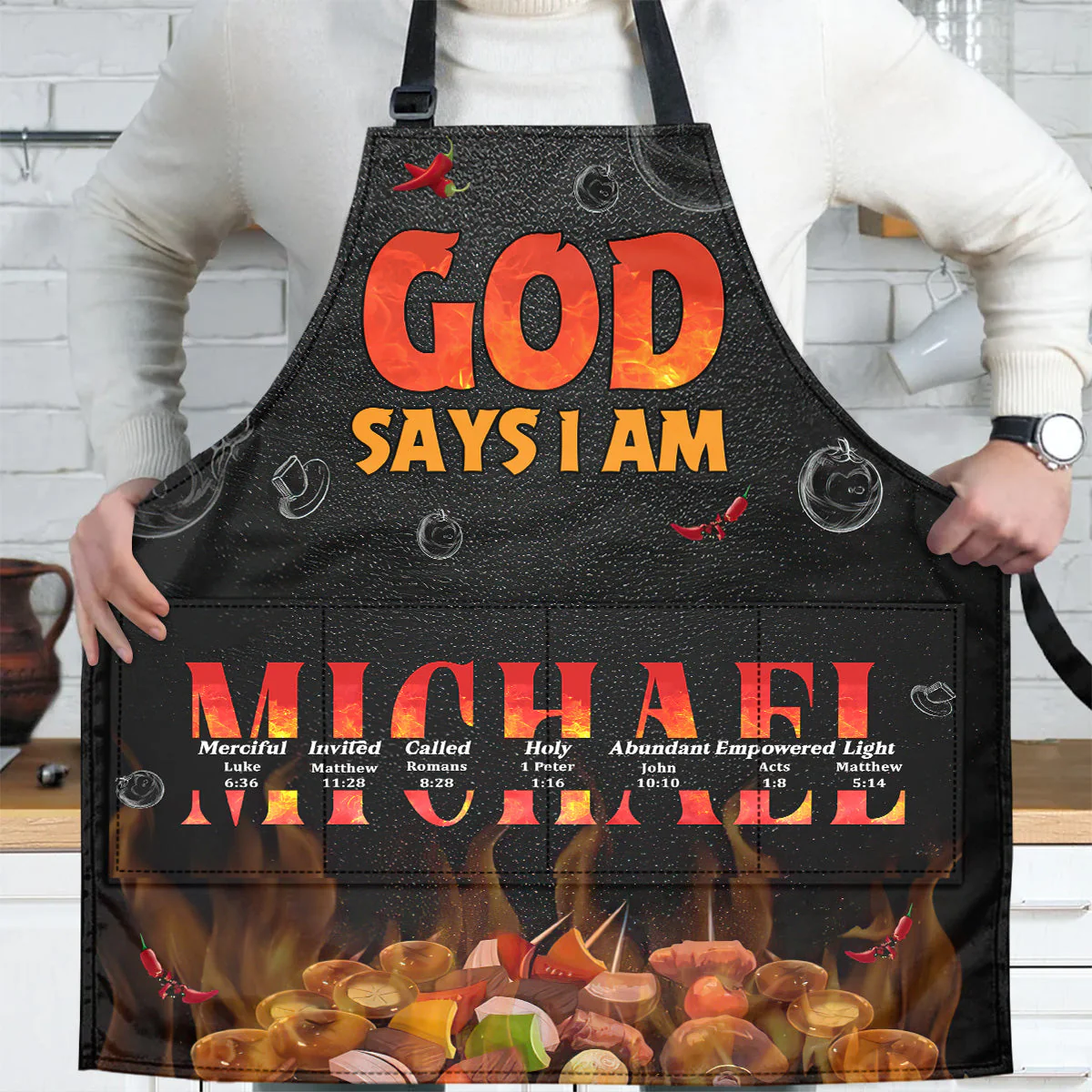 God Says I Am - Personalized Apron With Pocket - Christant Gift for Grandma - Image 4