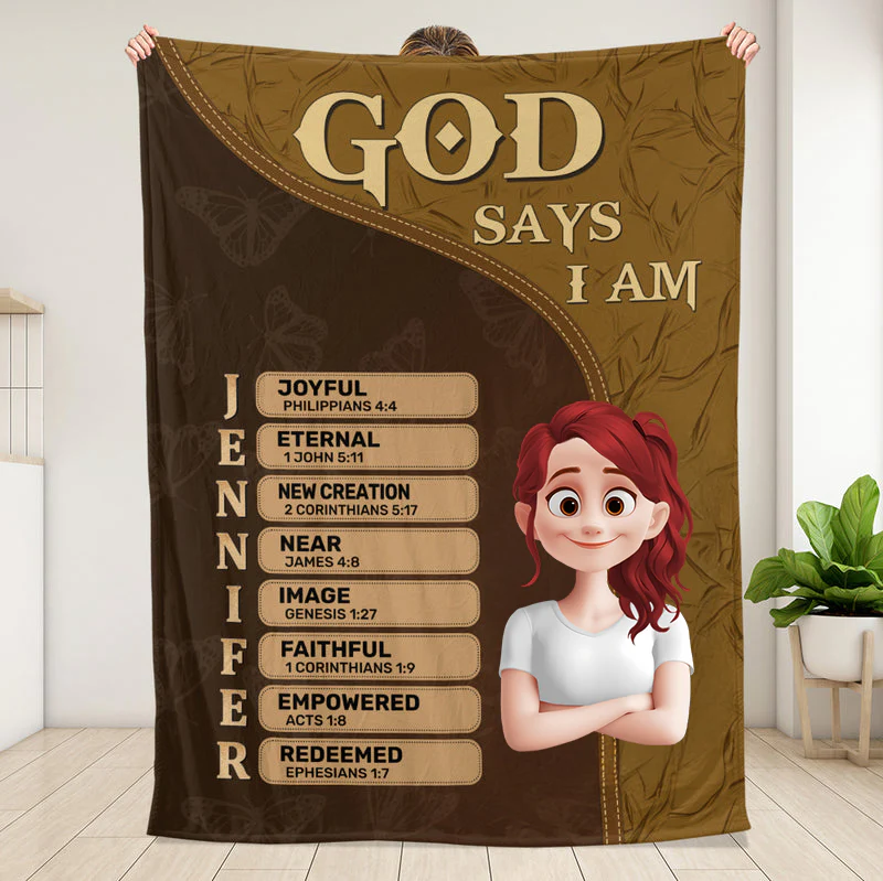 God Says I Am - Personalized Blanket | GR29. 3D HL128